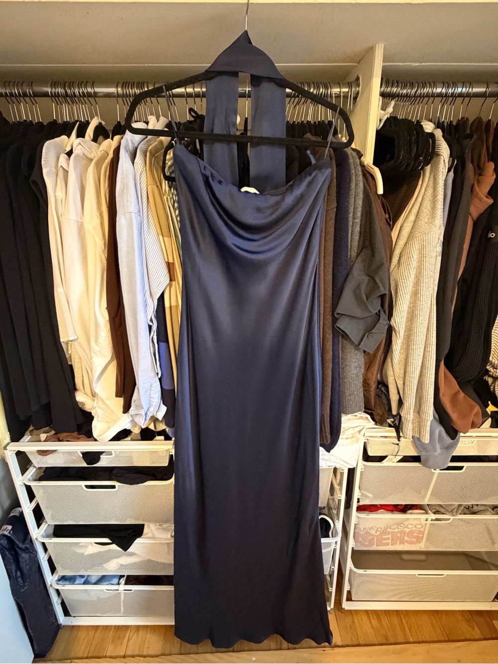 Reformation Oren Silk Dress in Navy - M